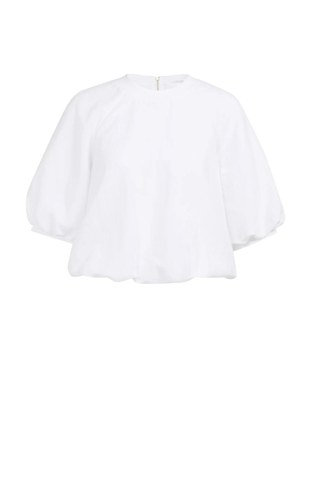 YAYA | Geweven T-Shirt Met Ballonmouwen En Rits Pure White