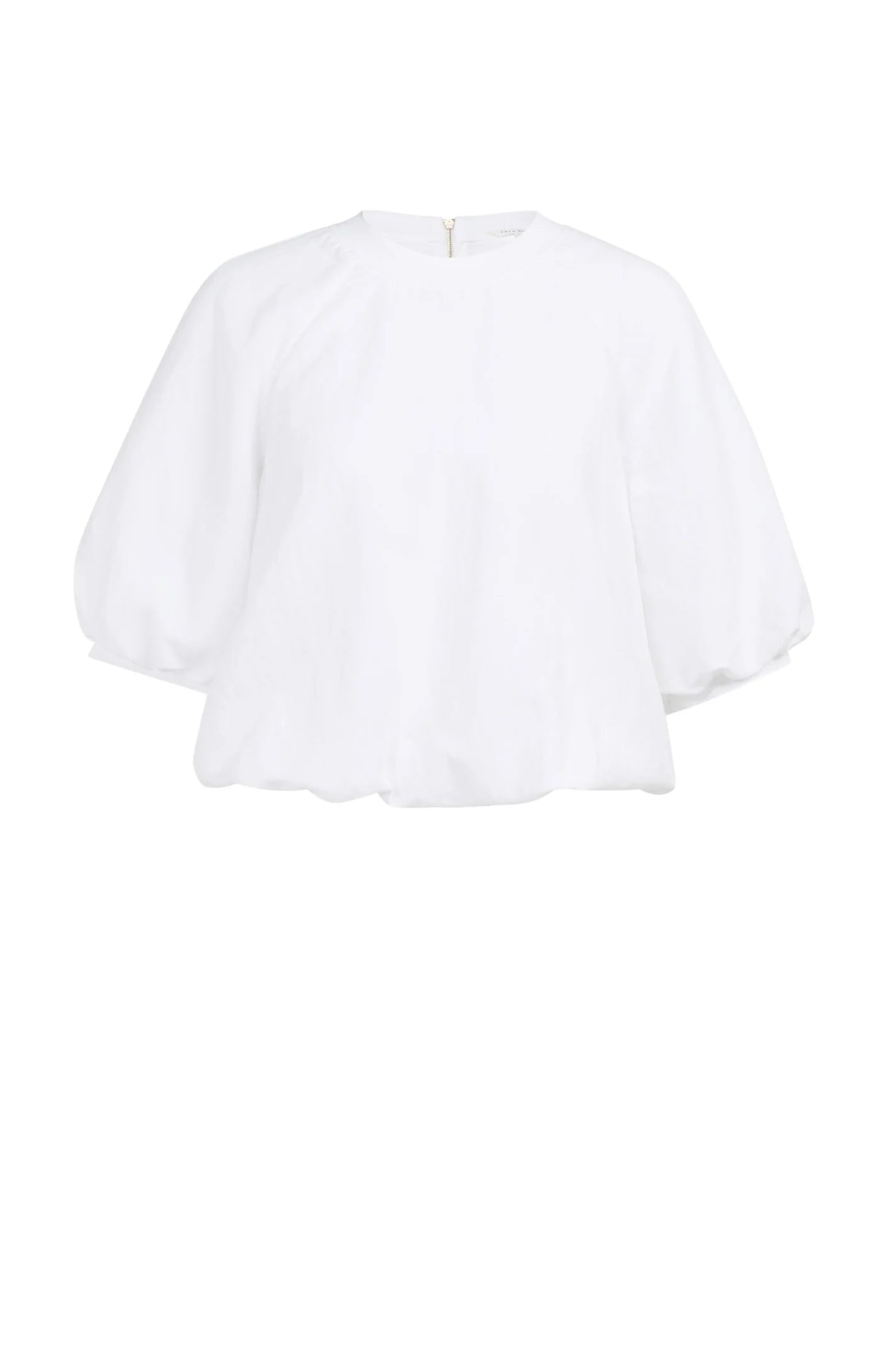 YAYA | Geweven T-Shirt Met Ballonmouwen En Rits Pure White