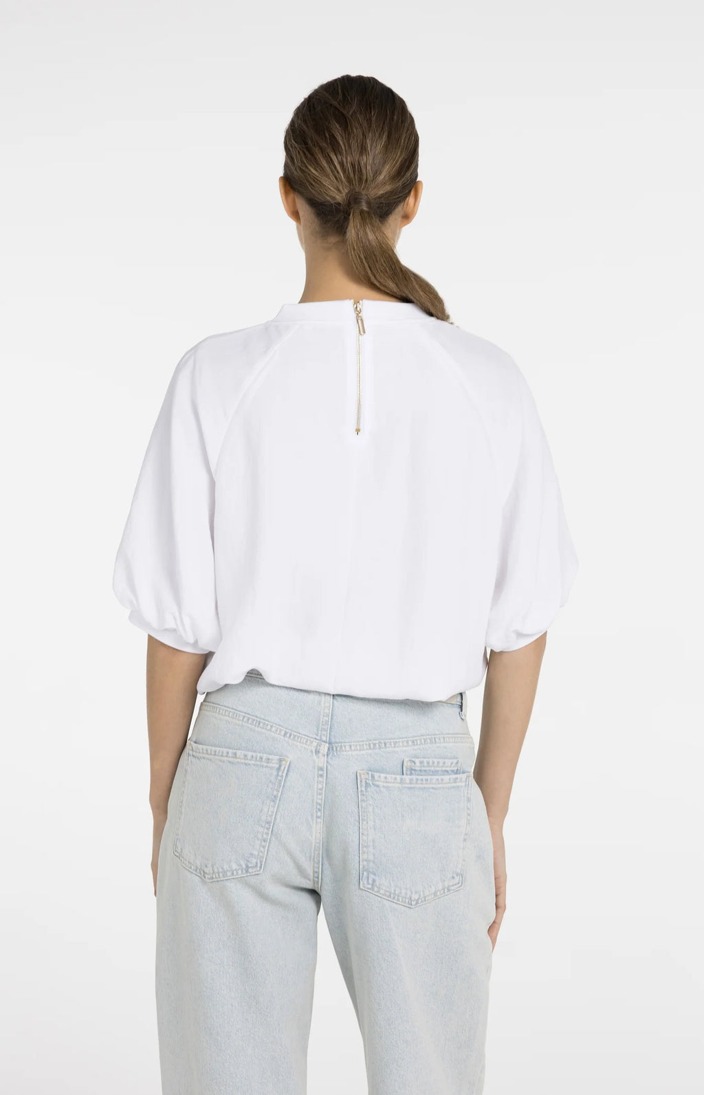 YAYA | Geweven T-Shirt Met Ballonmouwen En Rits Pure White