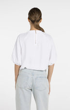 YAYA | Geweven T-Shirt Met Ballonmouwen En Rits Pure White