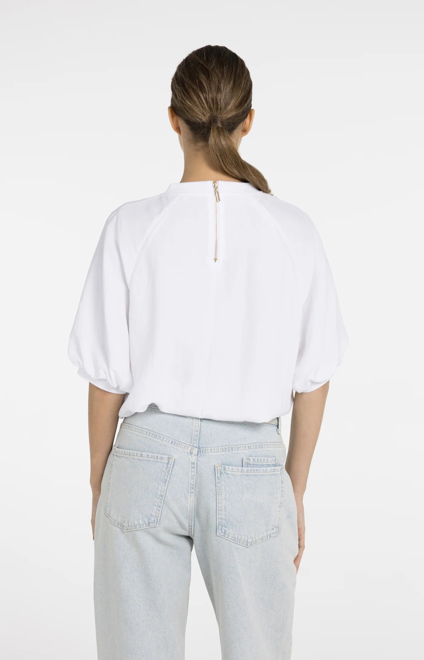 YAYA | Geweven T-Shirt Met Ballonmouwen En Rits Pure White