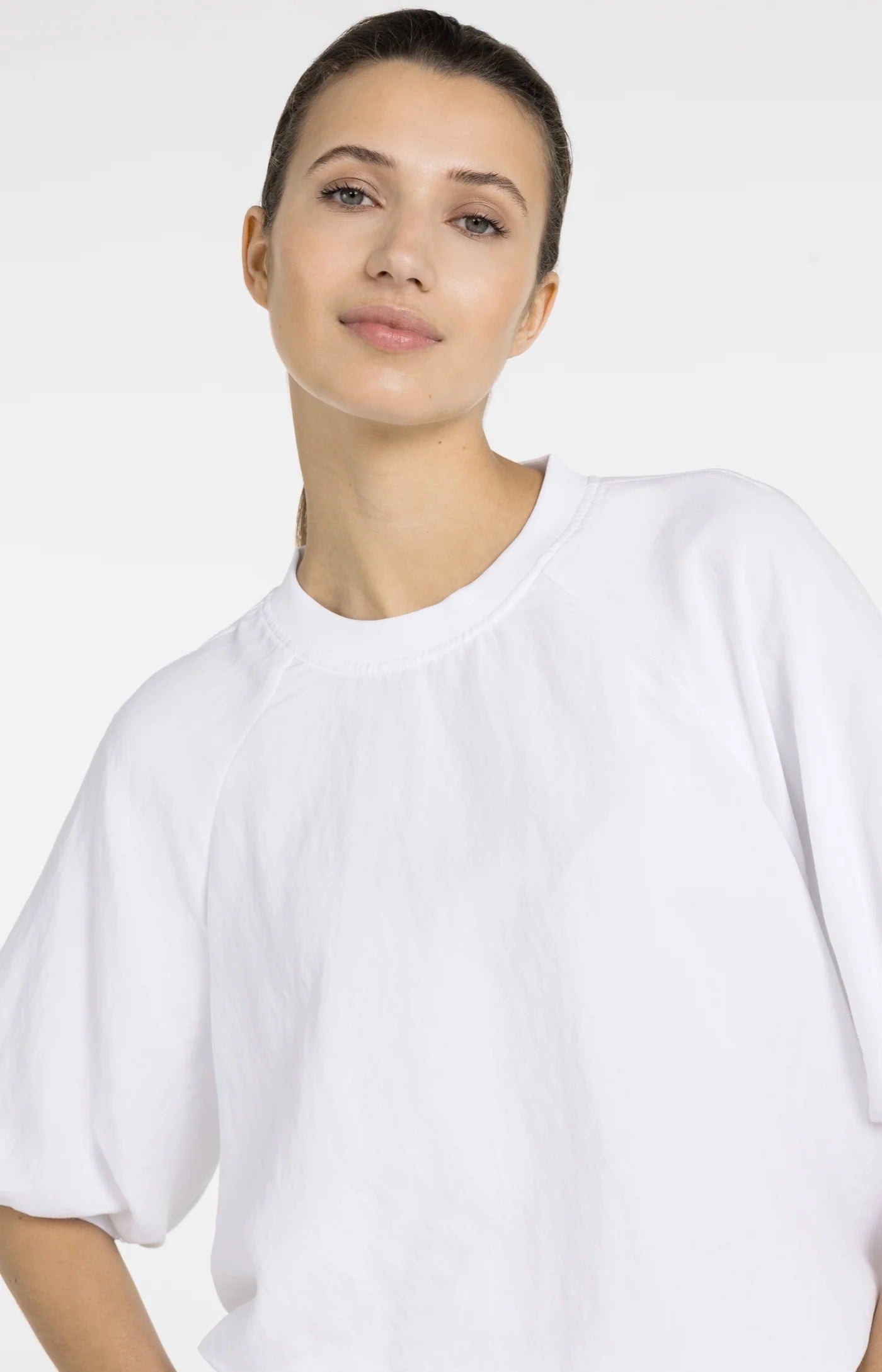 YAYA | Geweven T-Shirt Met Ballonmouwen En Rits Pure White