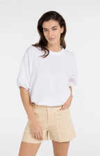 YAYA | Geweven T-Shirt Met Ballonmouwen En Rits Pure White