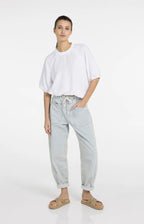 YAYA | Geweven T-Shirt Met Ballonmouwen En Rits Pure White