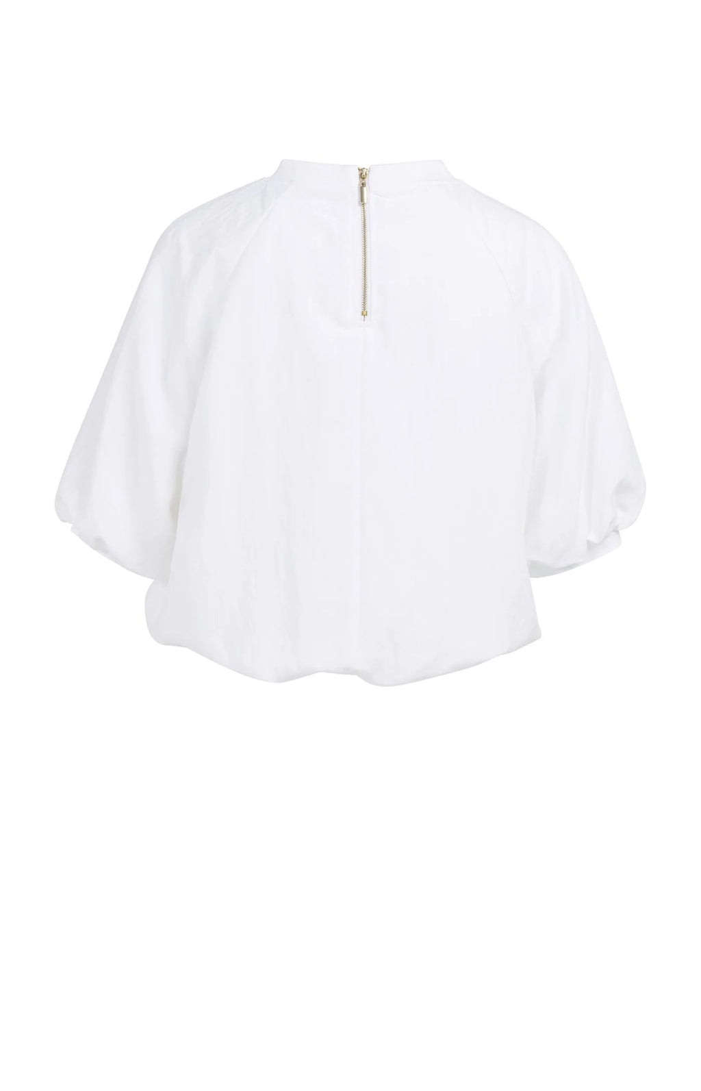 YAYA | Geweven T-Shirt Met Ballonmouwen En Rits Pure White