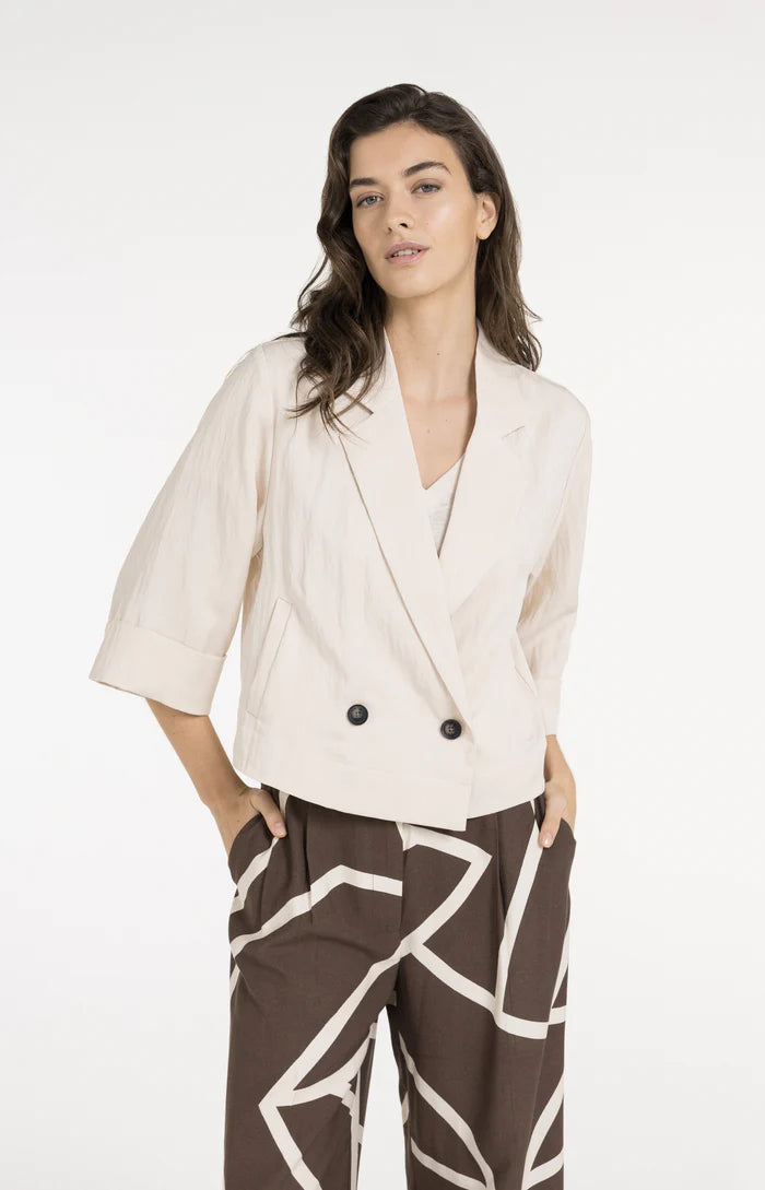 Yaya | Blazer met Kimonomouwen en Knopen Cloud Creme White