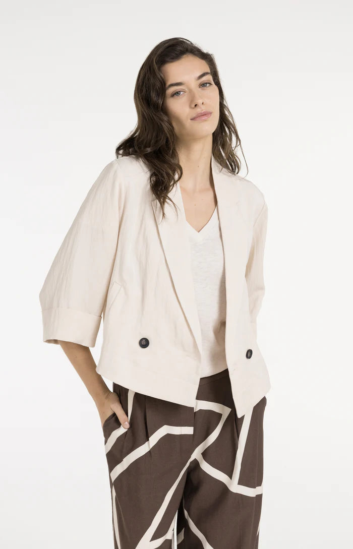 Yaya | Blazer met Kimonomouwen en Knopen Cloud Creme White