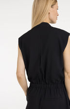 Yaya | Mouwloze Playsuit met Overslag-Effect Black