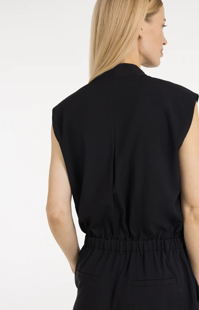 Yaya | Mouwloze Playsuit met Overslag-Effect Black