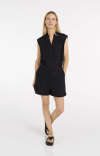 Yaya | Mouwloze Playsuit met Overslag-Effect Black