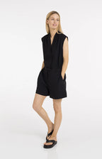 Yaya | Mouwloze Playsuit met Overslag-Effect Black