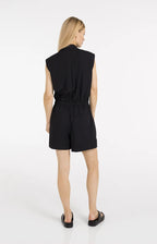 Yaya | Mouwloze Playsuit met Overslag-Effect Black