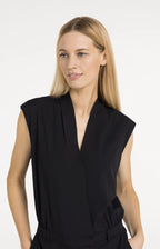 Yaya | Mouwloze Playsuit met Overslag-Effect Black