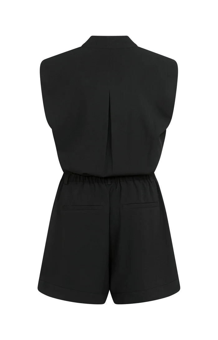 Yaya | Mouwloze Playsuit met Overslag-Effect Black