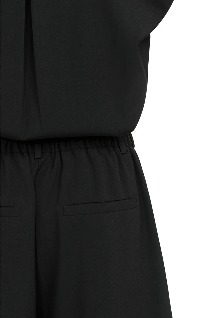 Yaya | Mouwloze Playsuit met Overslag-Effect Black