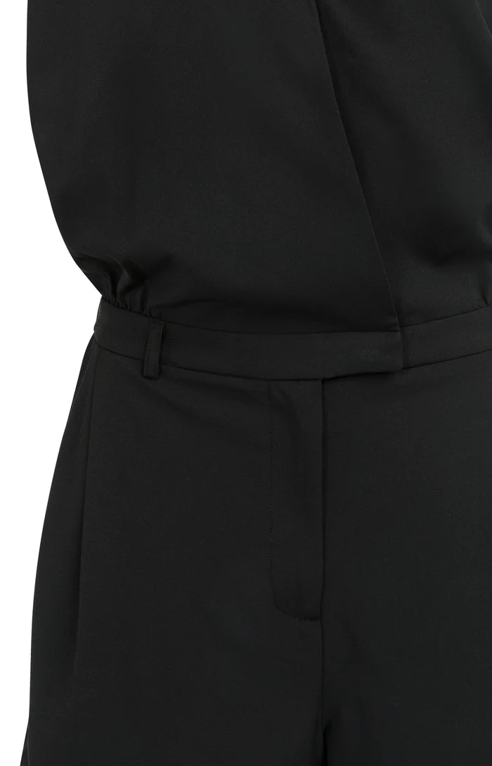 Yaya | Mouwloze Playsuit met Overslag-Effect Black