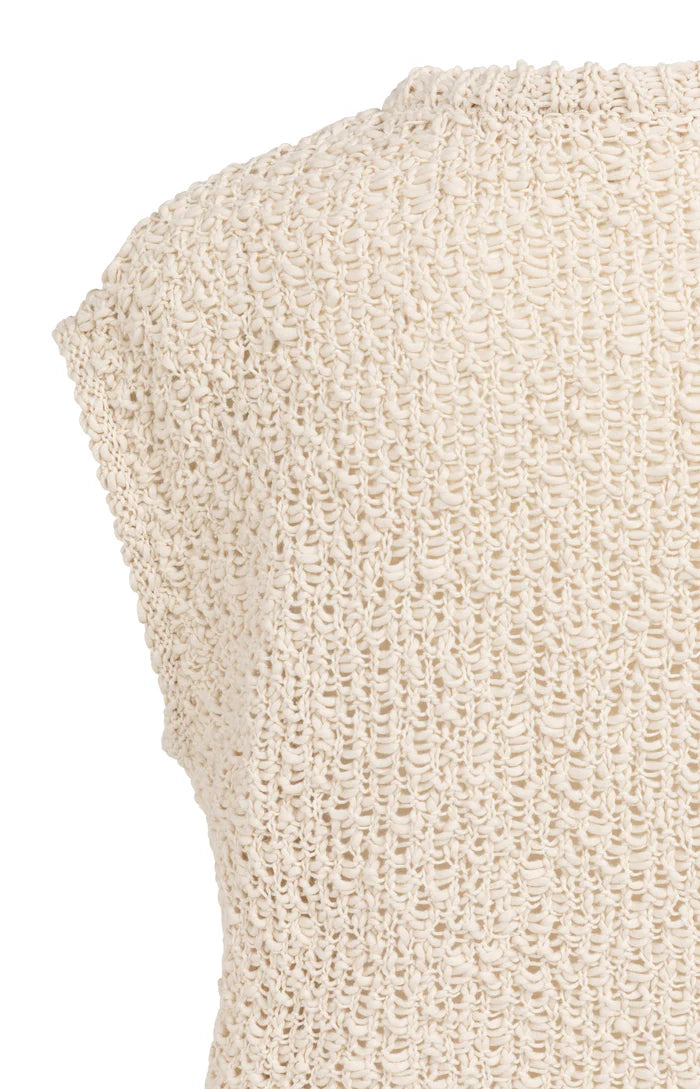Yaya | Mouwloze Trui met Opengebreide Structuur Cloud Creme White