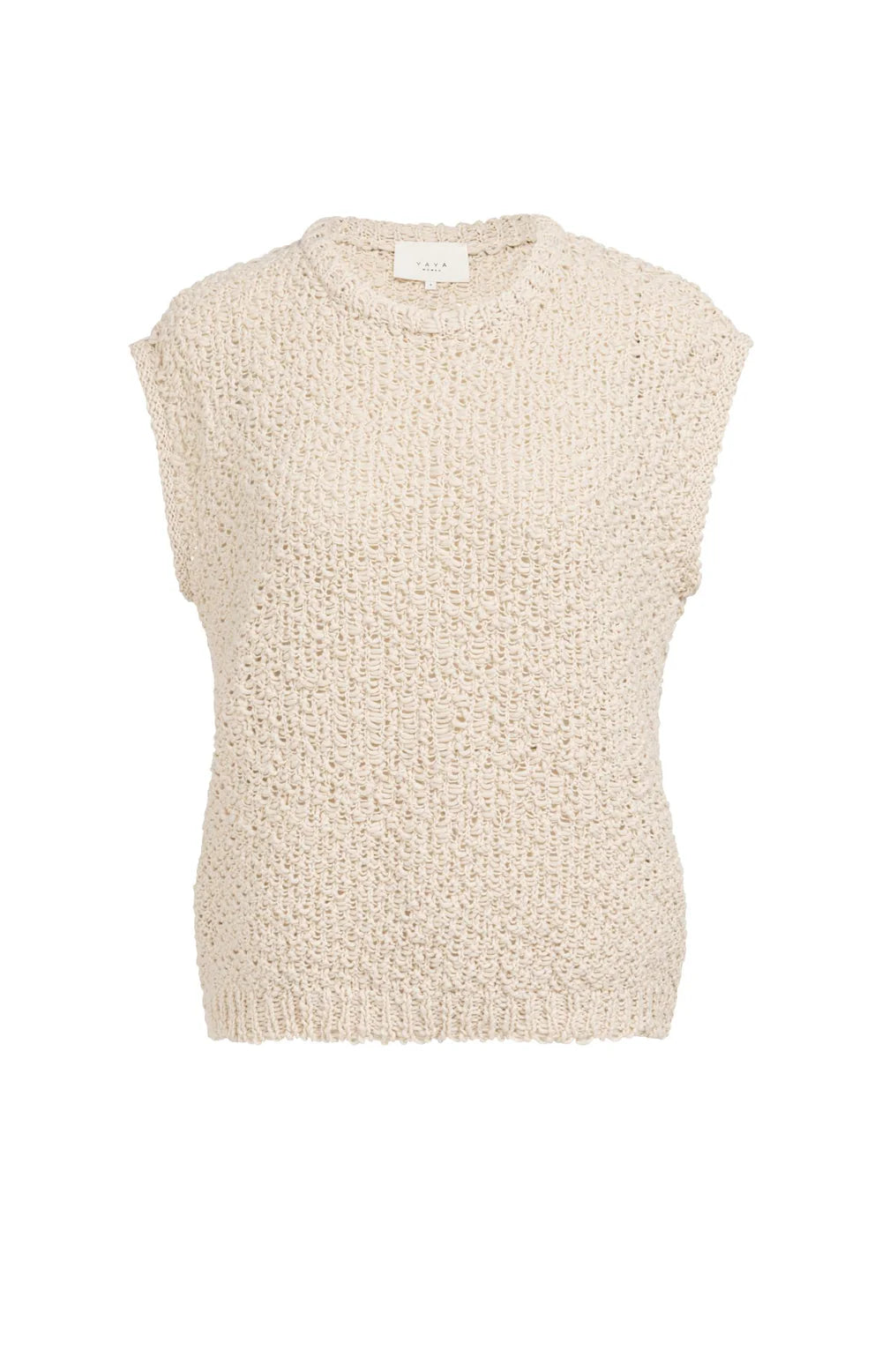 Yaya | Mouwloze Trui met Opengebreide Structuur Cloud Creme White