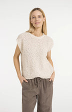 Yaya | Mouwloze Trui met Opengebreide Structuur Cloud Creme White