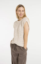 Yaya | Mouwloze Trui met Opengebreide Structuur Cloud Creme White