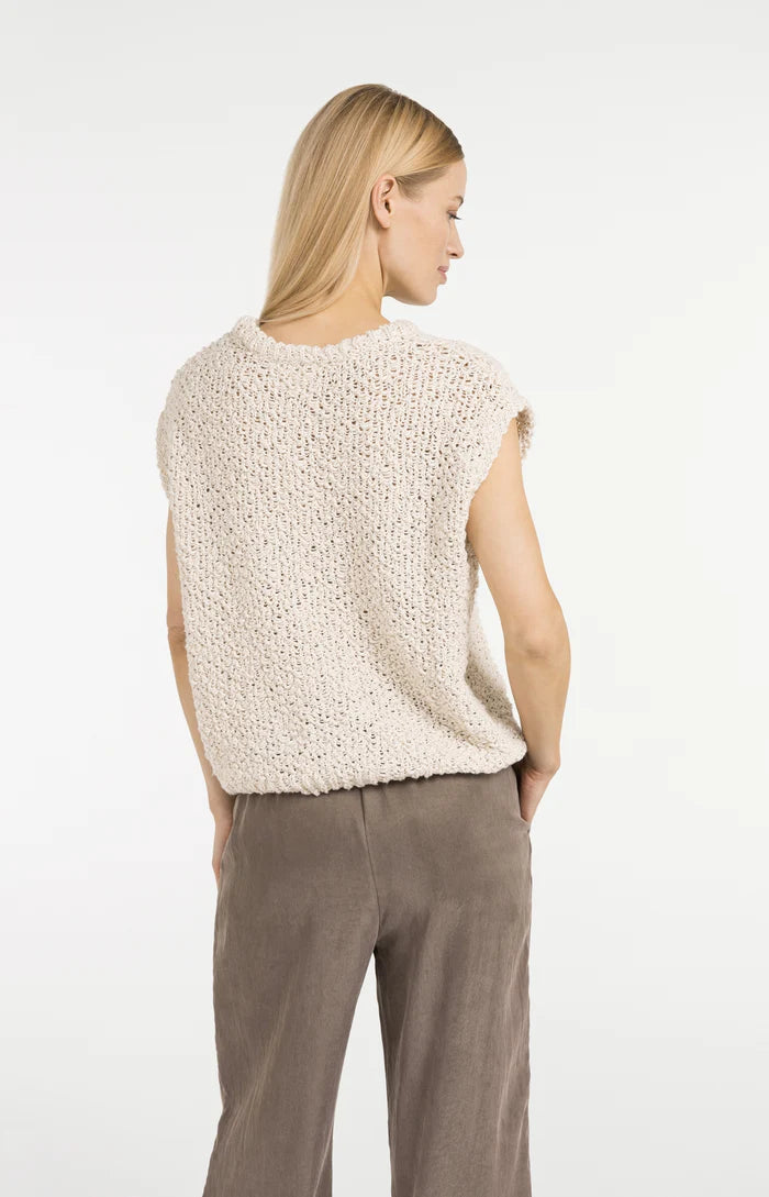 Yaya | Mouwloze Trui met Opengebreide Structuur Cloud Creme White