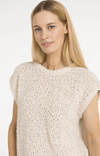 Yaya | Mouwloze Trui met Opengebreide Structuur Cloud Creme White