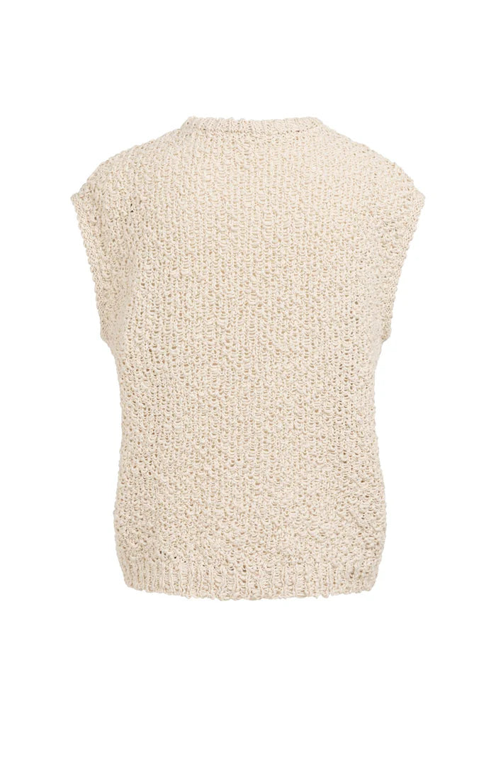 Yaya | Mouwloze Trui met Opengebreide Structuur Cloud Creme White