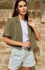 YAYA | Gewezen Blazer Met Korte Mouwen En Afritsbare Zoom Army Green