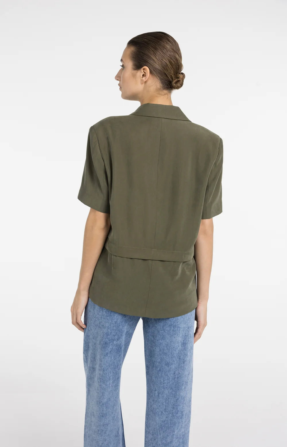 YAYA | Gewezen Blazer Met Korte Mouwen En Afritsbare Zoom Army Green