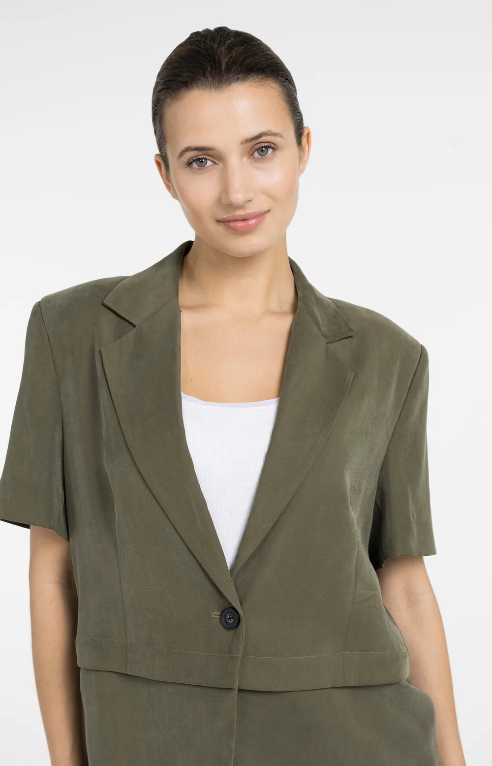 YAYA | Gewezen Blazer Met Korte Mouwen En Afritsbare Zoom Army Green