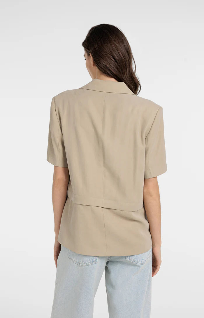 YAYA | Geweven Bazer Met Korte Mouwen Afritsbare Zoom Crockery Brown