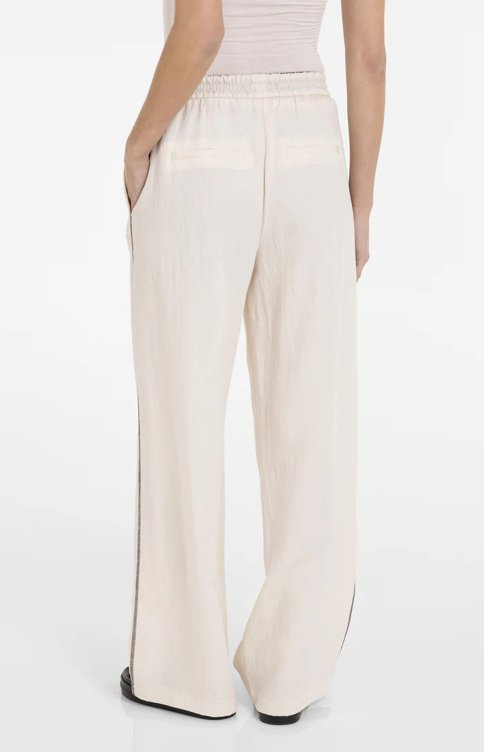 Yaya | Broek met Wijde Pijpen en Contrasterend Stiksel L32 Cloud Creme White
