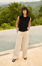 Yaya | Broek met Wijde Pijpen en Contrasterend Stiksel L32 Cloud Creme White
