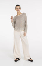 Yaya | Broek met Wijde Pijpen en Contrasterend Stiksel L32 Cloud Creme White