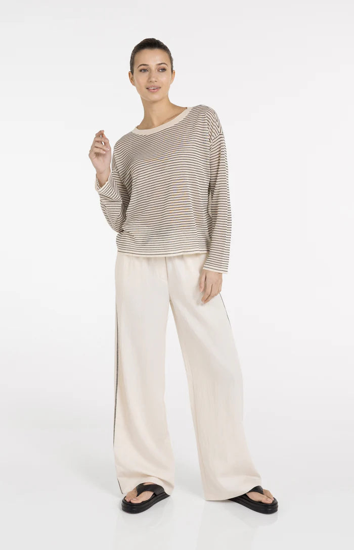 Yaya | Broek met Wijde Pijpen en Contrasterend Stiksel L32 Cloud Creme White
