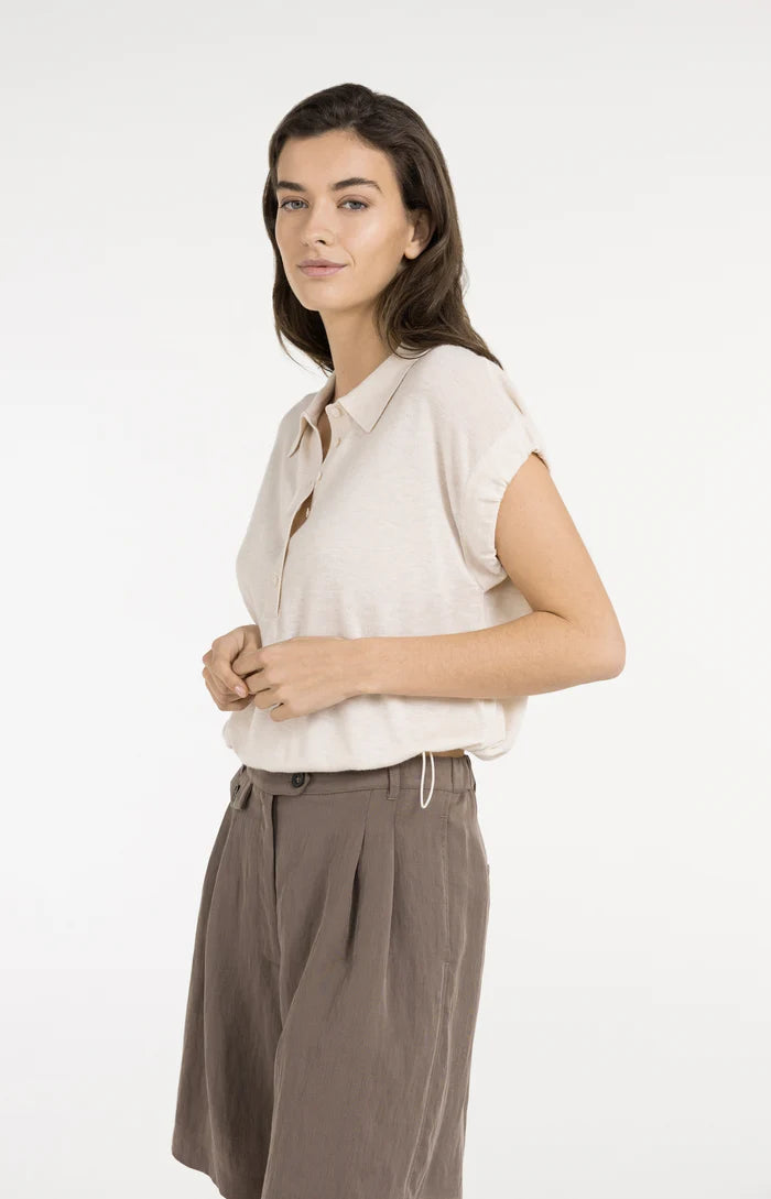 Yaya | Gebreide Polo met Koorddetail aan de Zoom Cloud Creme White