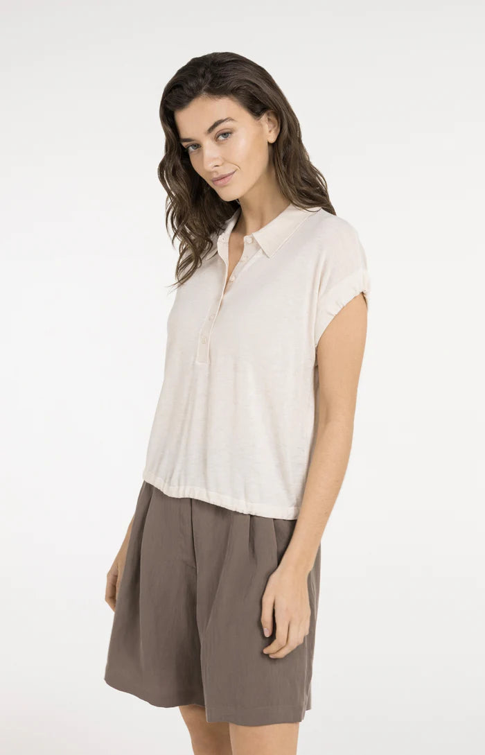 Yaya | Gebreide Polo met Koorddetail aan de Zoom Cloud Creme White
