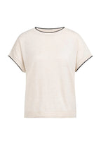 Yaya | Gebreide Top met Korte Mouwen en Omgeslagen Randen Cloud Creme White Melange