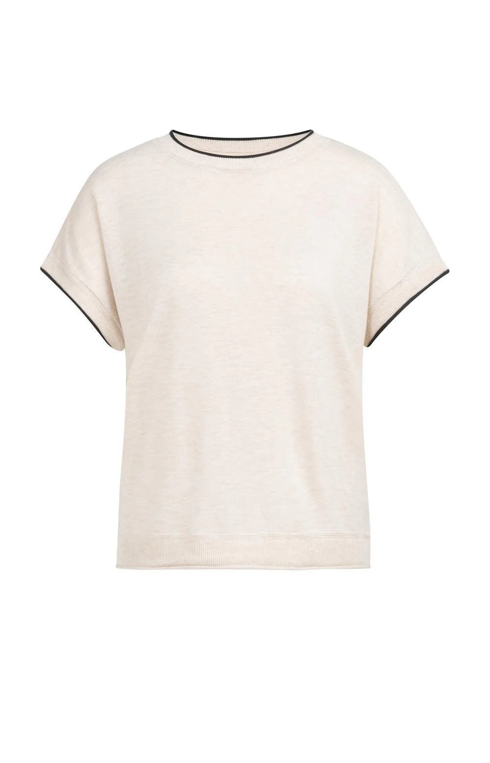 Yaya | Gebreide Top met Korte Mouwen en Omgeslagen Randen Cloud Creme White Melange