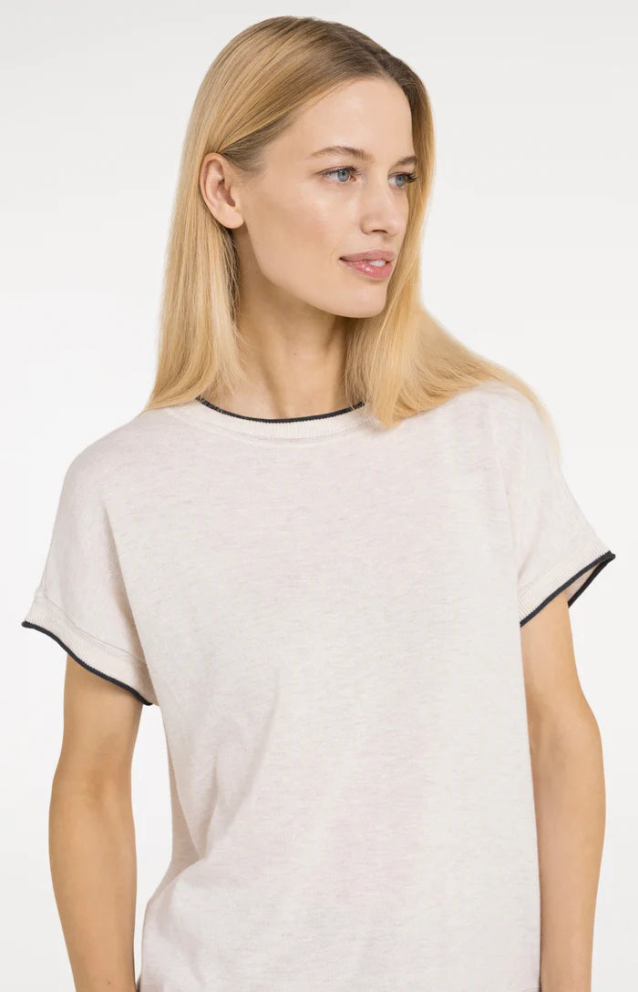 Yaya | Gebreide Top met Korte Mouwen en Omgeslagen Randen Cloud Creme White Melange