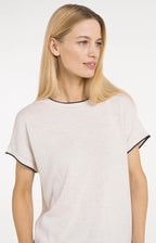 Yaya | Gebreide Top met Korte Mouwen en Omgeslagen Randen Cloud Creme White Melange