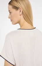 Yaya | Gebreide Top met Korte Mouwen en Omgeslagen Randen Cloud Creme White Melange