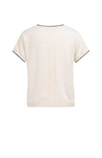 Yaya | Gebreide Top met Korte Mouwen en Omgeslagen Randen Cloud Creme White Melange