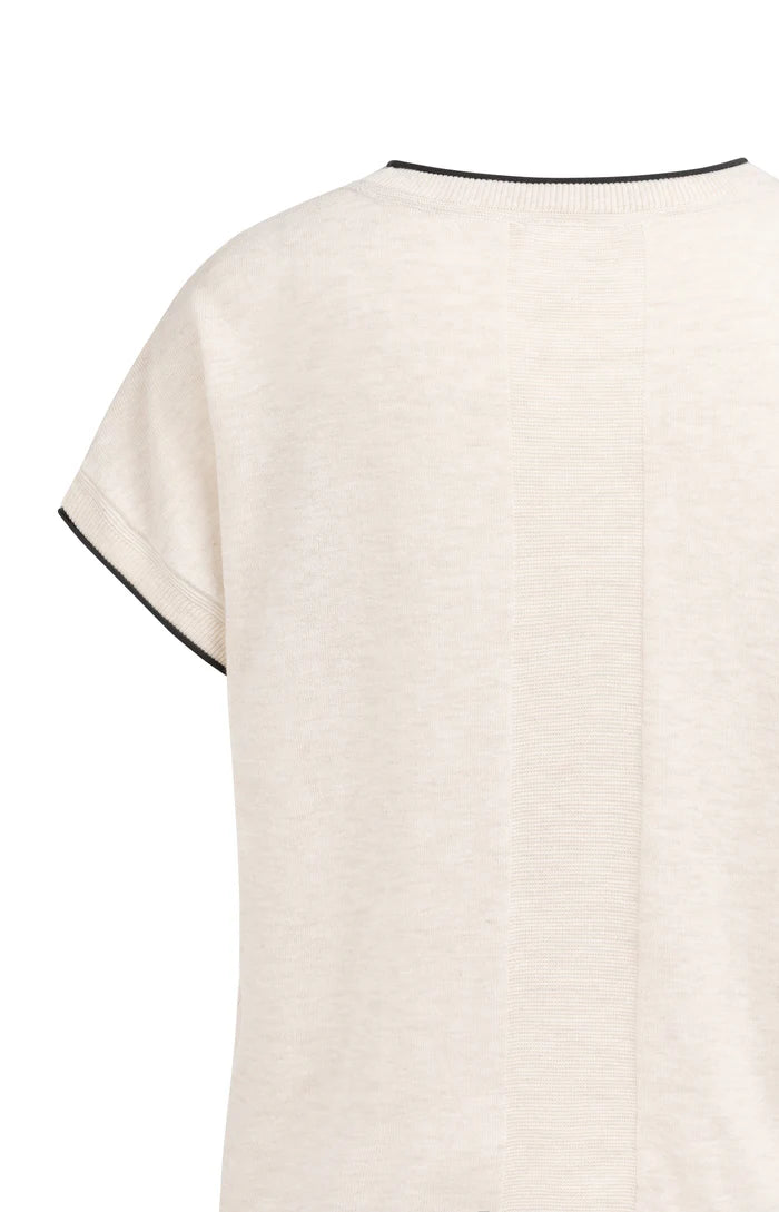 Yaya | Gebreide Top met Korte Mouwen en Omgeslagen Randen Cloud Creme White Melange