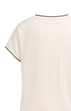 Yaya | Gebreide Top met Korte Mouwen en Omgeslagen Randen Cloud Creme White Melange