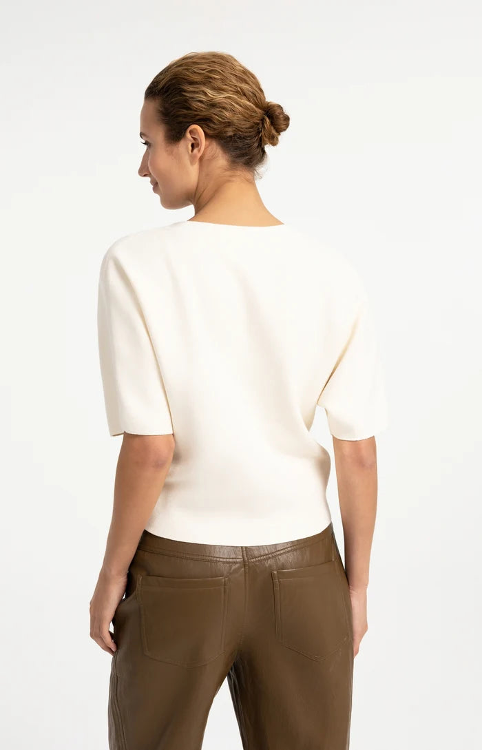 YAYA | Gebreide Top met Bomberkraag en Korte Mouwen Off White