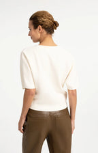 YAYA | Gebreide Top met Bomberkraag en Korte Mouwen Off White