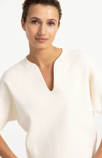 YAYA | Gebreide Top met Bomberkraag en Korte Mouwen Off White