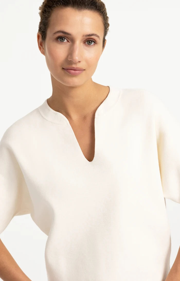 YAYA | Gebreide Top met Bomberkraag en Korte Mouwen Off White
