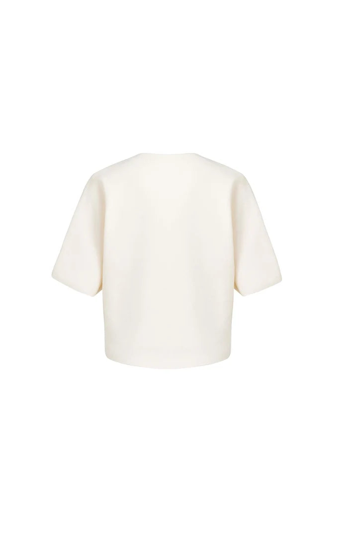 YAYA | Gebreide Top met Bomberkraag en Korte Mouwen Off White
